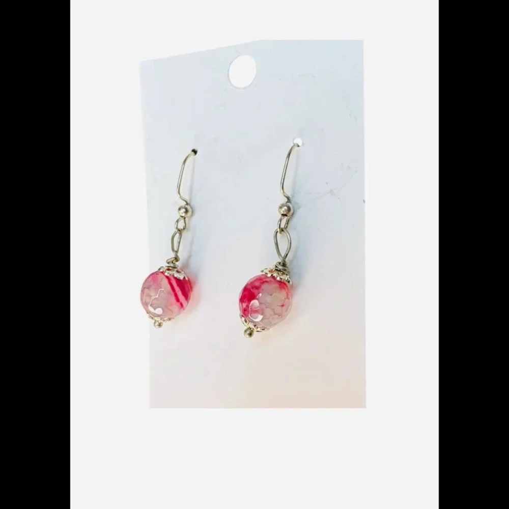 Pink Agate Drop Earrings + Beaded Necklace - Picture 3 of 6